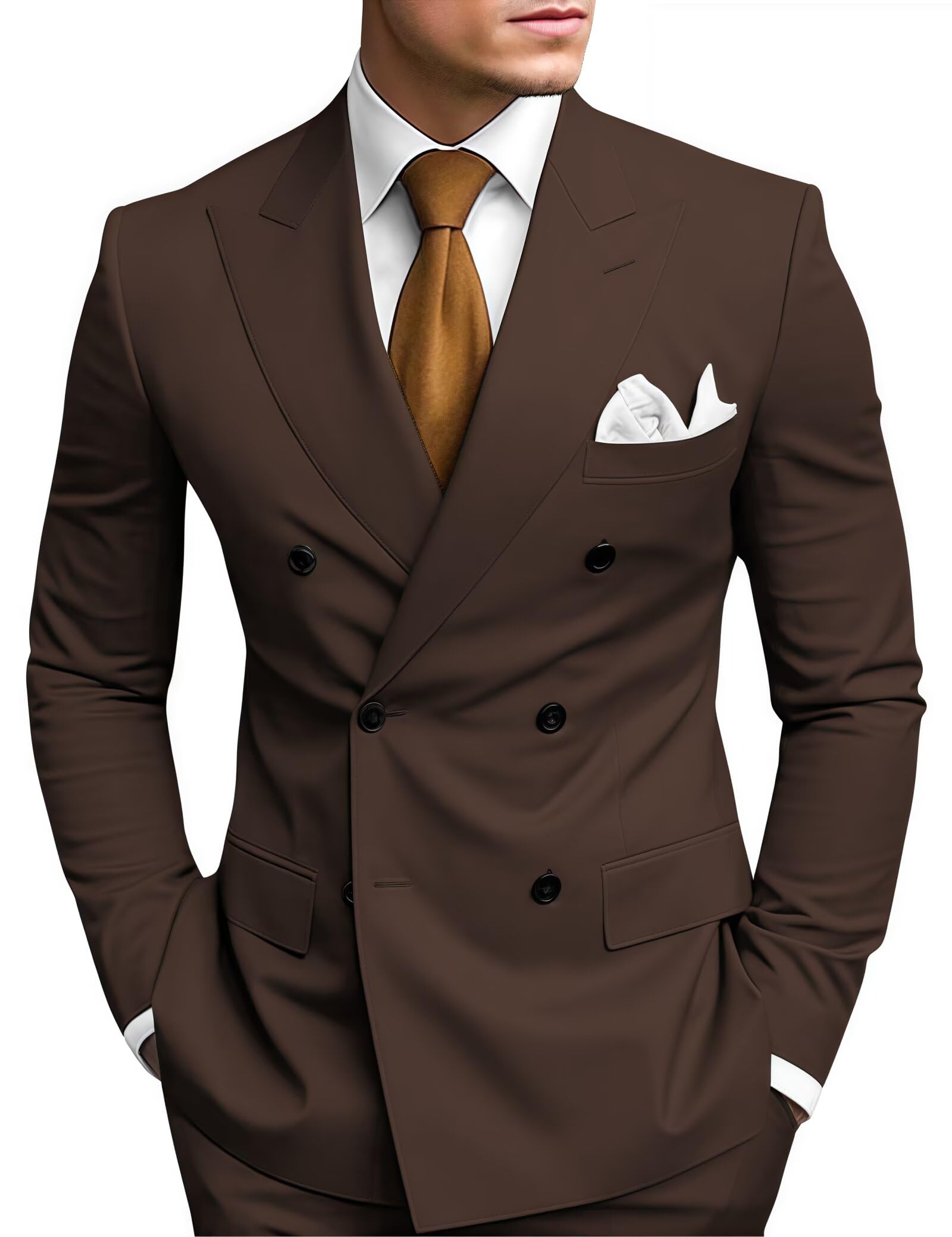 HANBANGWEI 2 Piece Double Breasted Suit Men Slim Fit Mens Double Breasted Blazer Pants Sets Wedding Prom Homecoming Suit