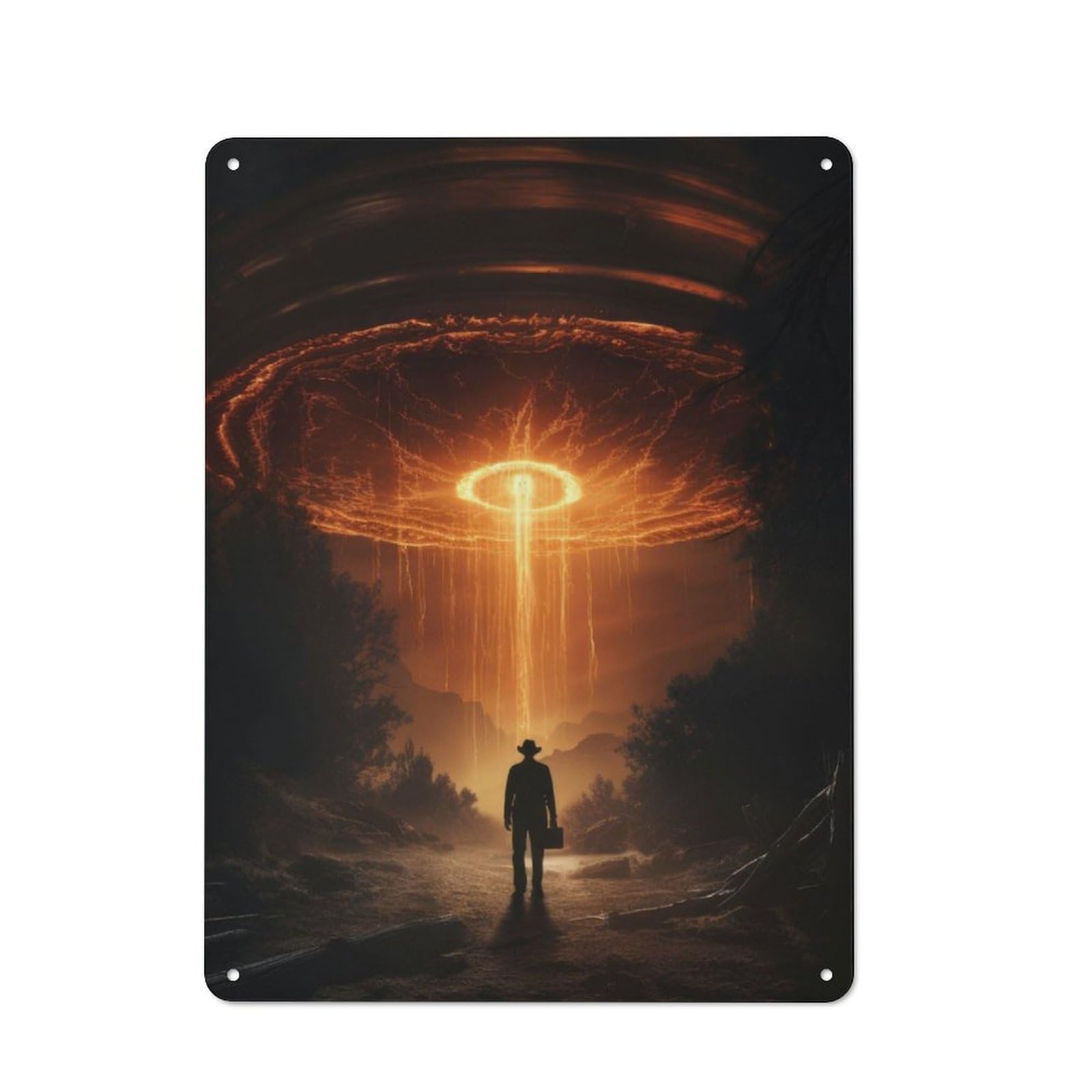 Junmoney Ufo Alien Abduction For Lounge Or Reading Corner, Rustic Tin Sign 40X30cm, For Home Interiors, Feature Walls And Decorative Displays