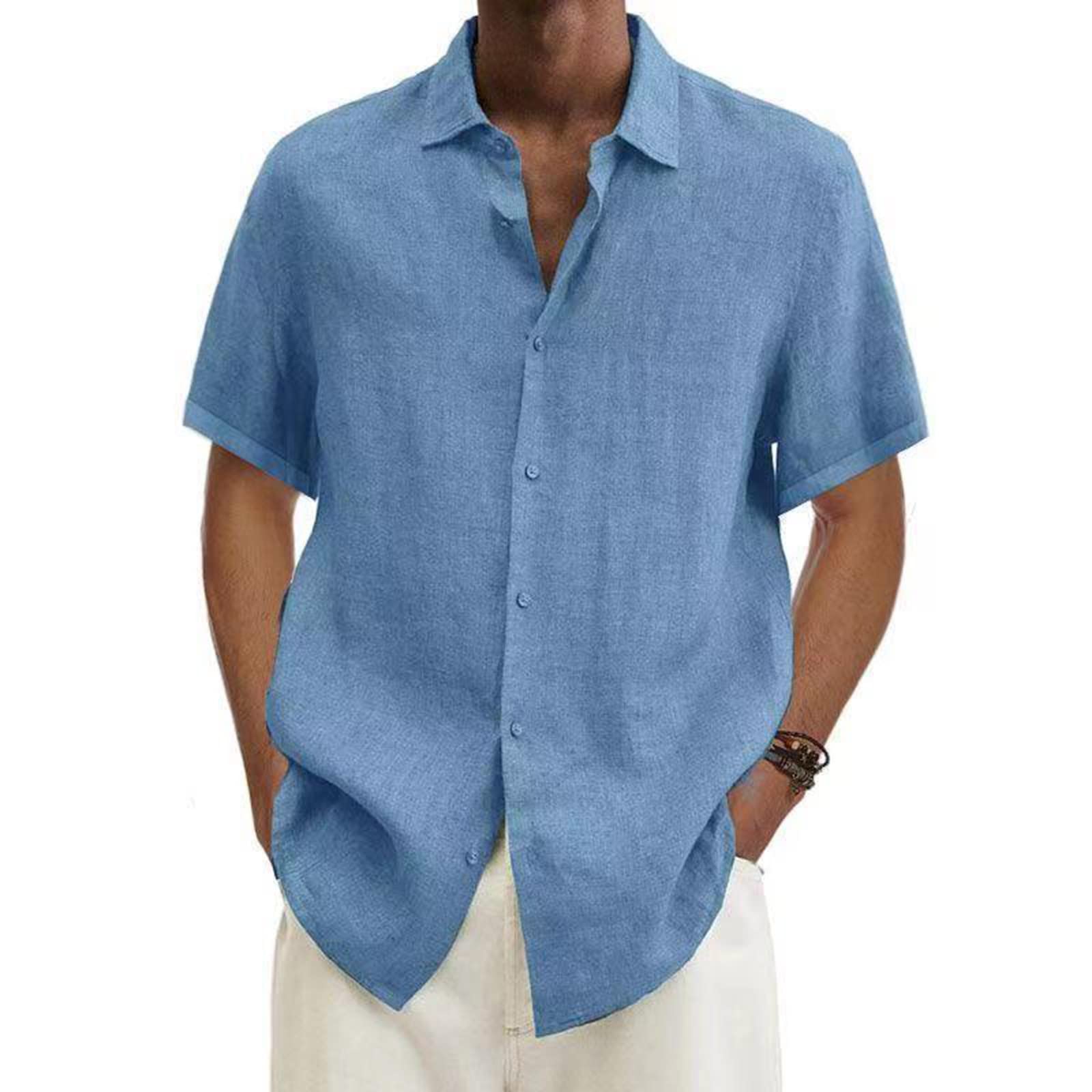 NUSGEAR 2024 Camisa de Manga Corta Hombre Algodón y Lino Camiseta Casual Color sólido Talla Grande Cuello en V Botones Verano Moda Original T-Shirt Suelto Fiesta Ligero Transpirable Tops tee