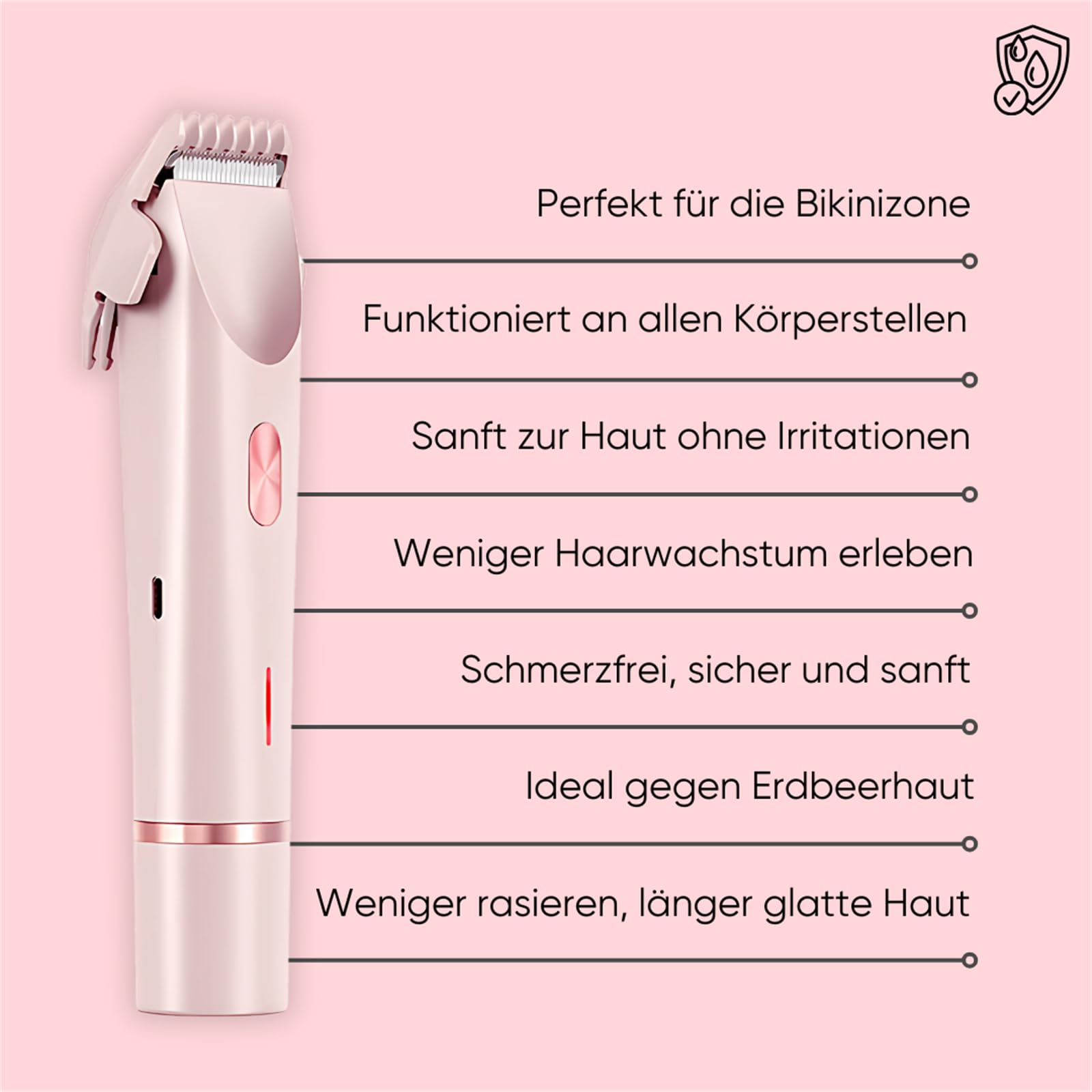 dolce donna Intimrasierer 2-in-1 Damen Elektrorasierer mit Doppelkopf, USB-C Aufladung, wasserdicht, ideal für Gesicht, Beine und Arme, leicht zu reinigen
