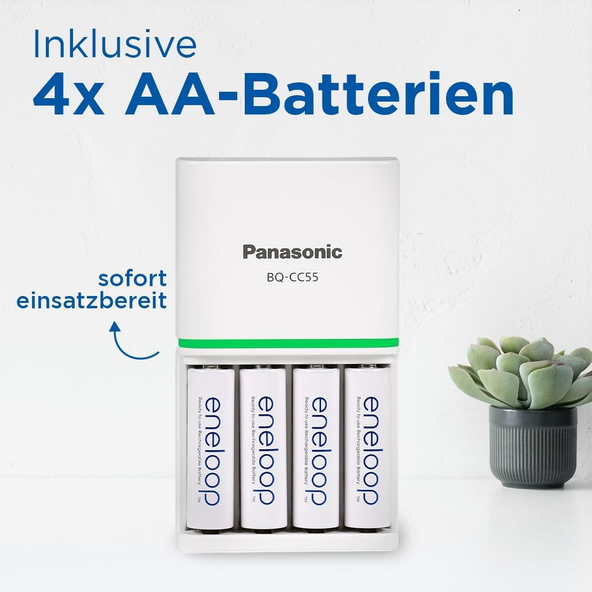 Panasonic eneloop SmartPlus Ladegerät für 1-4 AA/AAA NI-MH-Akkus & Panasonic eneloop, Ready-to-Use NI-MH Akku, 8er-Pack mit 4 AA & 4 AAA