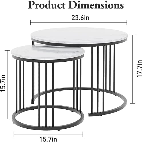 Miniatura 3 de Garden 4 you Mesa auxiliar de mármol sintético para lugares pequeños, 2 juegos de muebles modernos, juegos de sala de estar, mesa auxiliar auxiliar