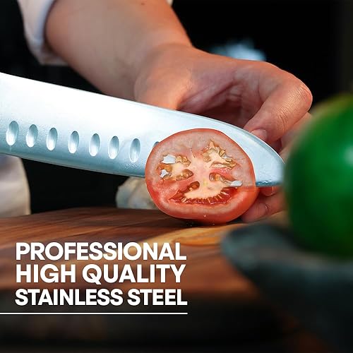 Miniatura 5 de MasterChef Juego de cuchillos de cocina con bloque y afilador y tijeras, juego de cuchillos de chef de grado profesional con cuchillas afiladas de