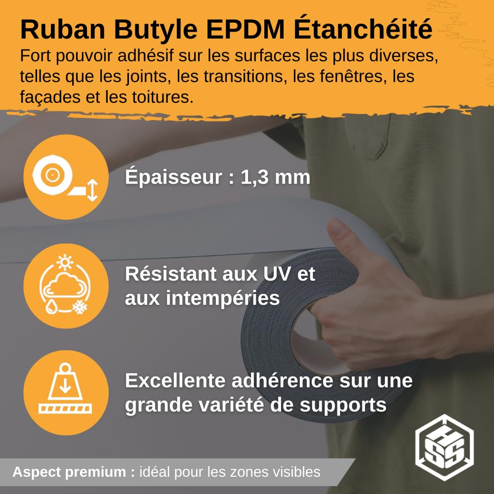 Nastro butilico EPDM impermeabilizzante – scotch anti perdite adesivo 10 cm x 5 m – aderisce su PVC, legno, metallo, cemento – nastro adesivo impermeabile esterno per riparazioni