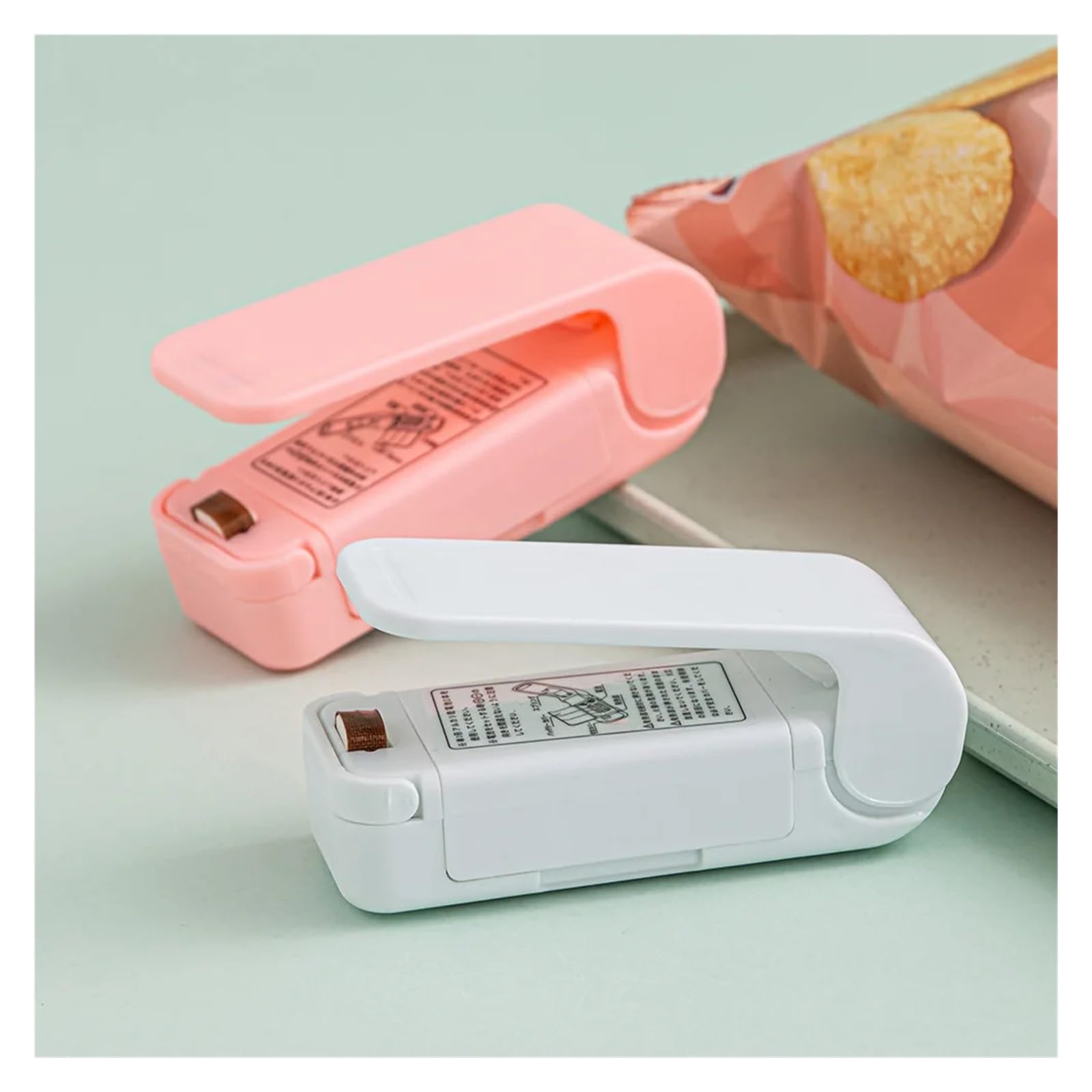 Adatto per mini sigillatrice a caldo ricaricabile tramite USB, sacchetto di immagazzinaggio in ABS per sigillatura alimentare, sigillatore a clip portatile per alimenti (bianco)