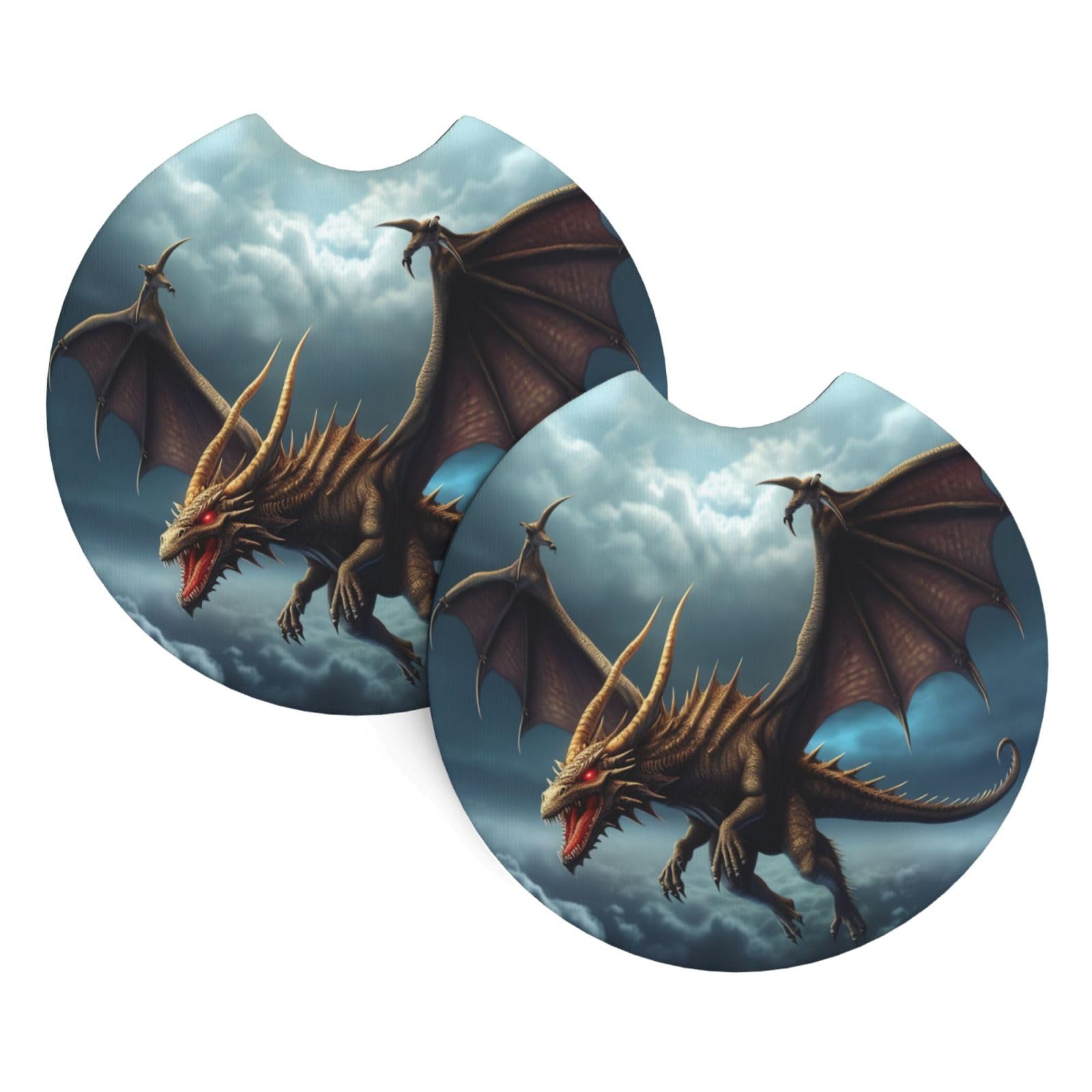 2PCS Car Coaster for Cup Holders Universal Auto Cup Mat Flying Dragon Cup Coaster Pad 2.7" Waterproof Neoprene Non-Slip Cup Holder Coasters Car Interior Accessories for Women Men