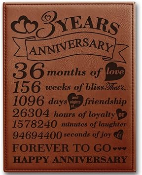 BELLA BUSTA- 3 Years Anniversary-Years, Months, Weeks, Days, Hours, Minutes, Seconds- 3rd Wedding Anniversary- Engraved Leather Plaque 7 x 9 Vertical Rawhide