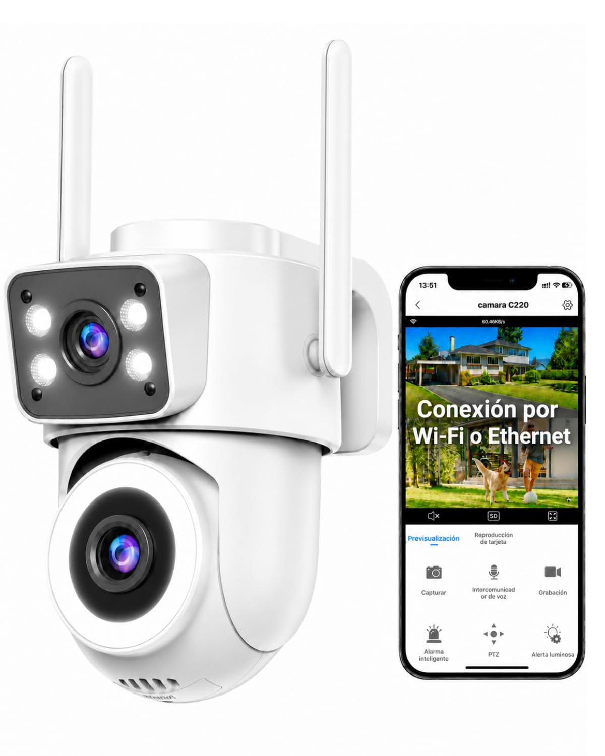 E T EASYTAO C220 Cámara de Seguridad Exterior WiFi Doble Lente 3MP+3MP