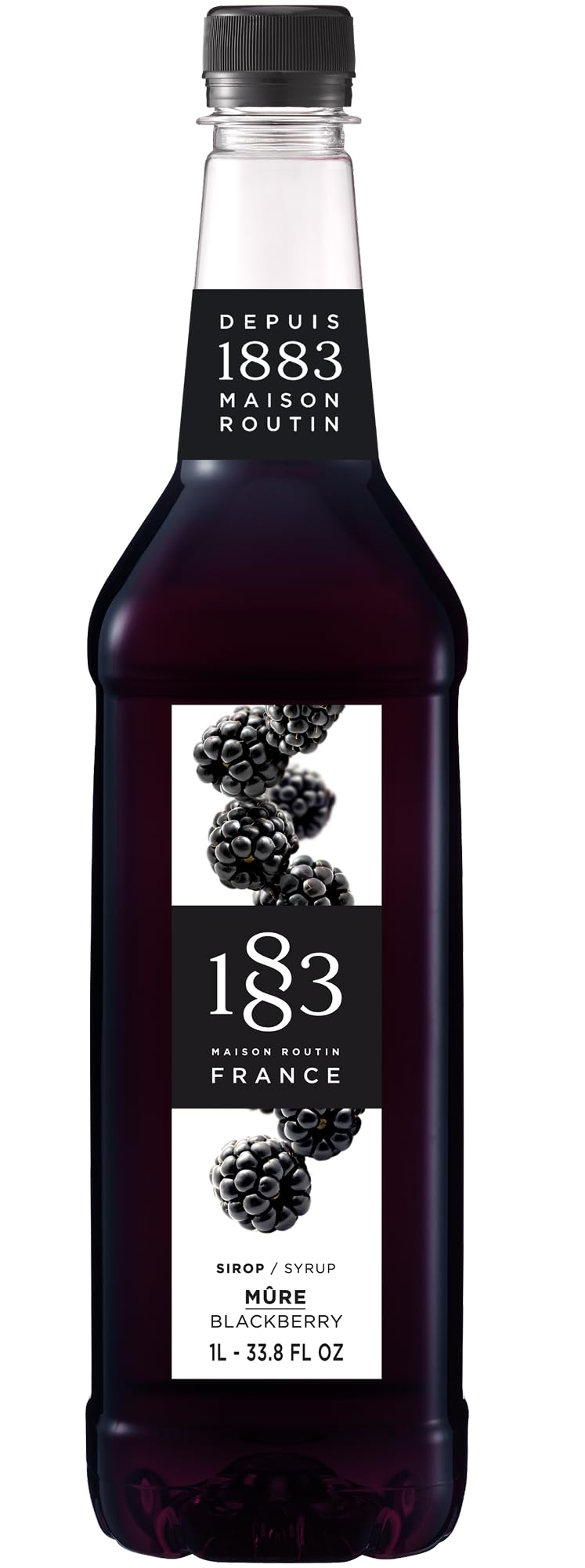 1883 Maison Routin Premium BlackBerry Syrup Perfect for Coffees, Cocktails, Mocktails & Smoothies - Vegan-Friendly, Allergen-Free, No Preservatives - 1L PET Bottle