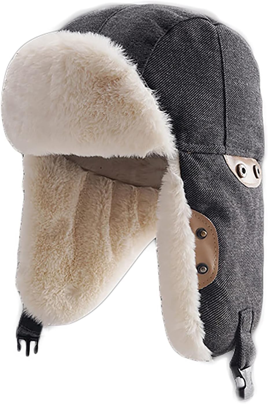 Winter Hats,Bomber Hat Unisex Trooper Trapper Hat, Bomber Hat with Chin Strap Pilot Hat for Hunting Ski Winter,Black-6 5/8-7 1/8