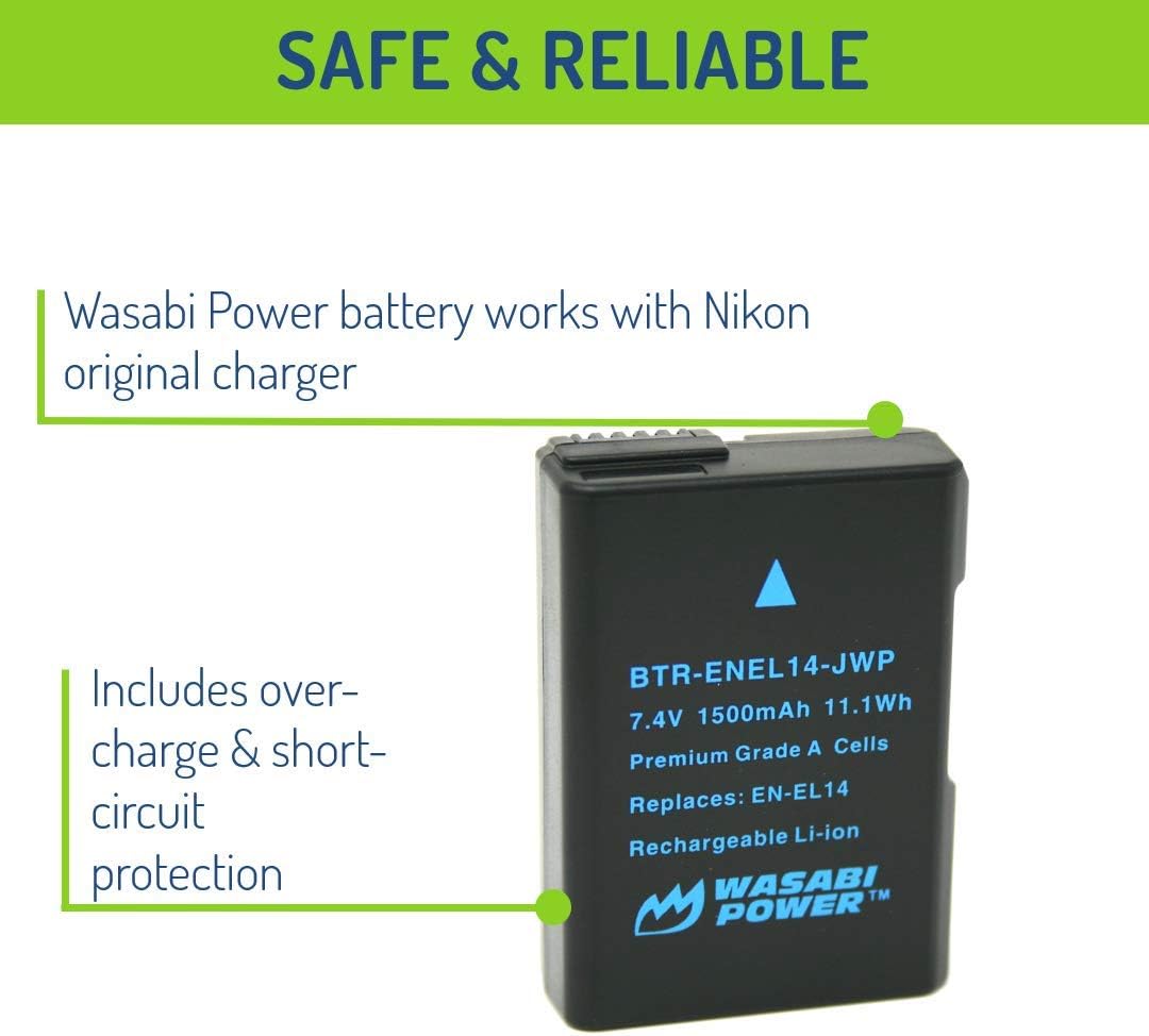 Wasabi Power Battery (2-Pack) for Nikon EN-EL14, EN-EL14a and Nikon Coolpix P7000, P7100, P7700, P7800, D3100, D3200, D3300, D5100, D5200, D5300, Df