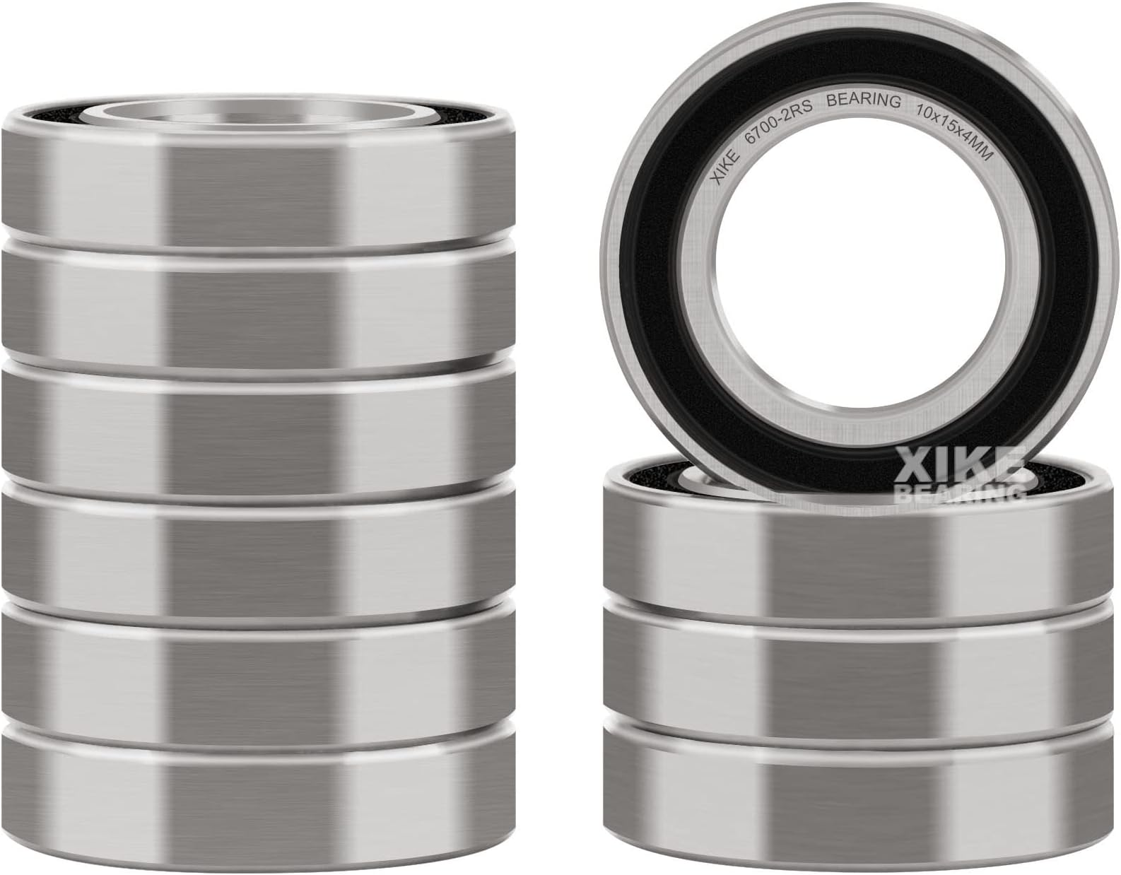 XIKE 10 Pcs 6700-2RS Bearings 10x15x4mm, Double Rubber Seals and Pre-Lubricated, Deep Groove Ball Bearing.