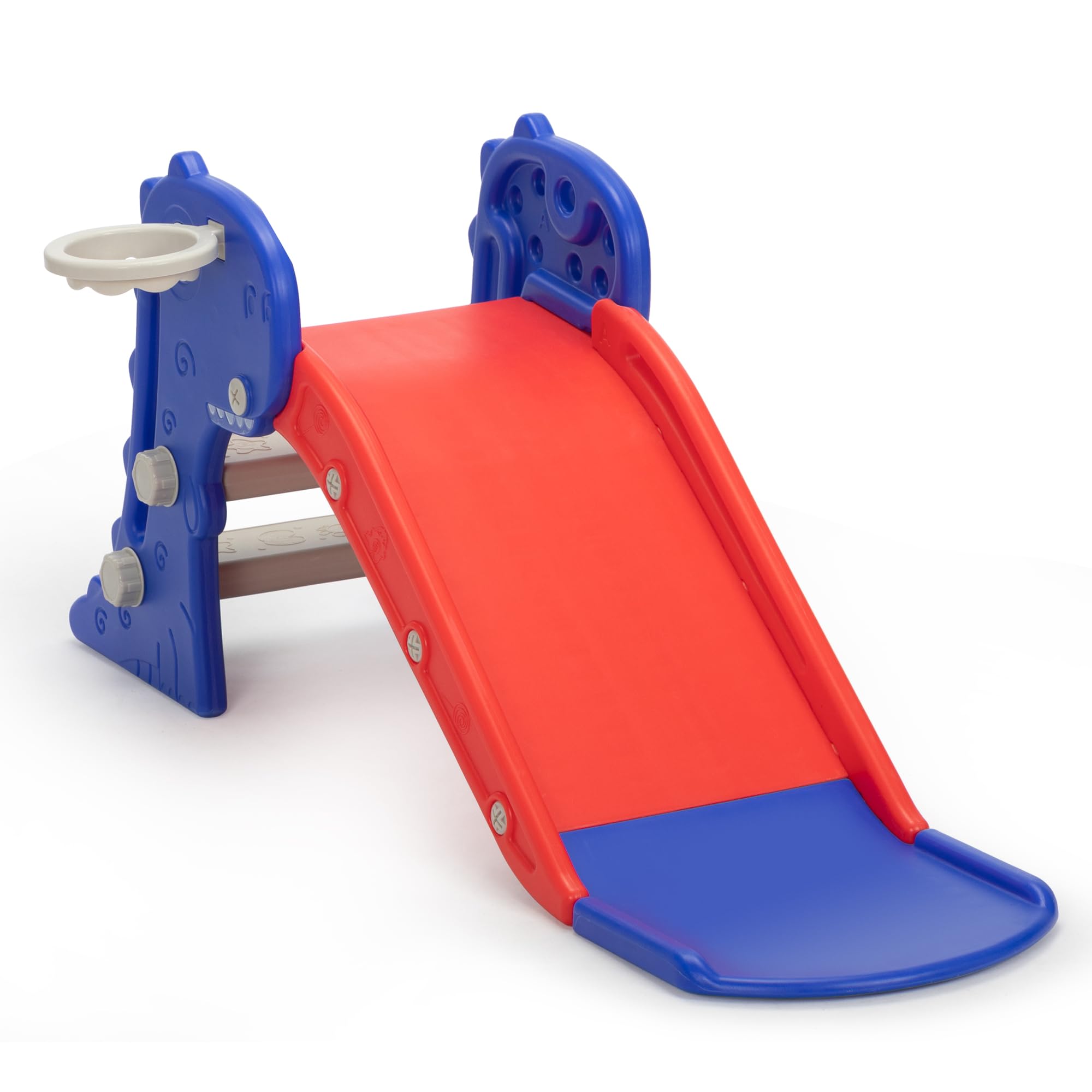 Tobogán 3 en 1 para niños pequeños, juego de escalada para niños con canasta de baloncesto, zona de juegos interior y exterior para niños, diseño plegable, tobogán independiente para bebé, fácil