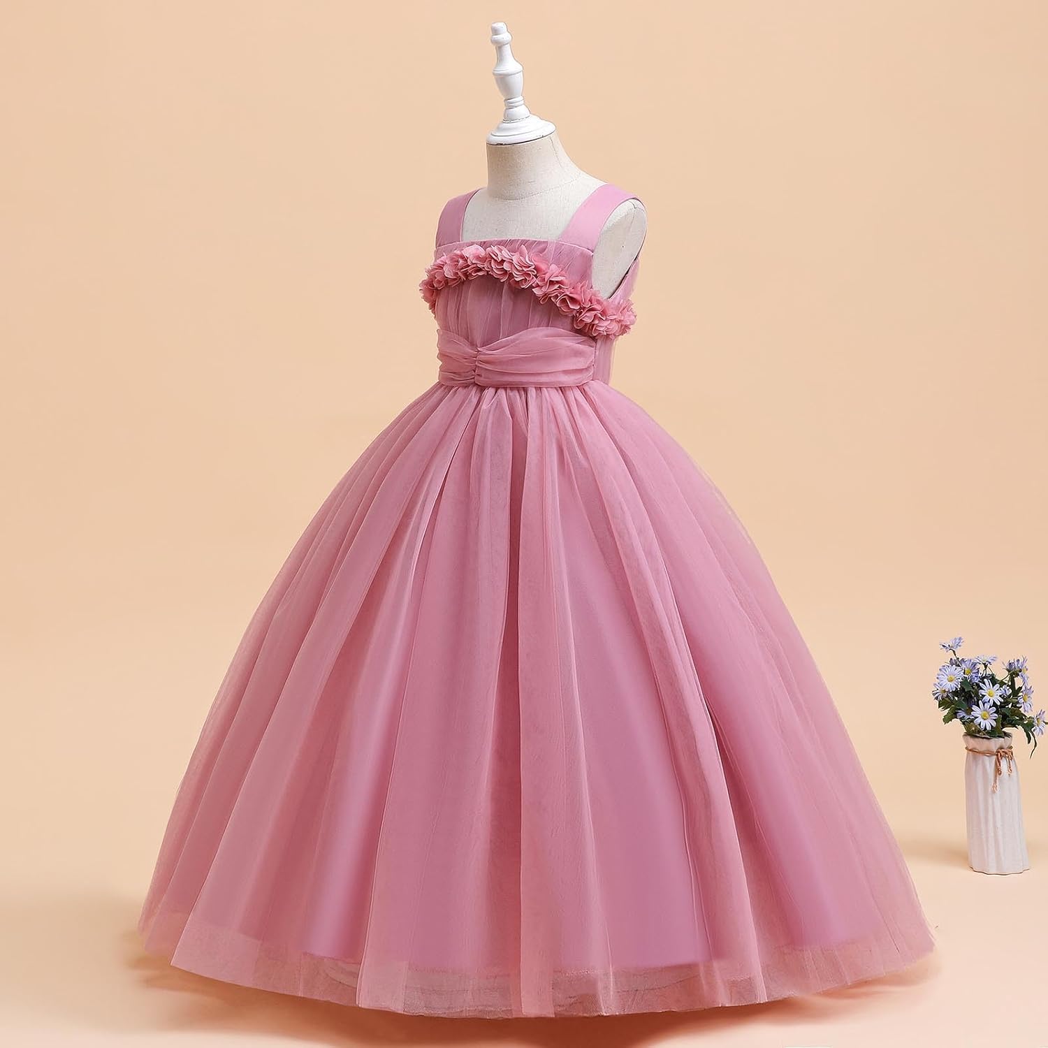 3D Flower Girls Puffy Tulle Bridesmaid Dress Elegant Layered A Line Pageant Dress Princess Party Ball Gown for 6-17 Years