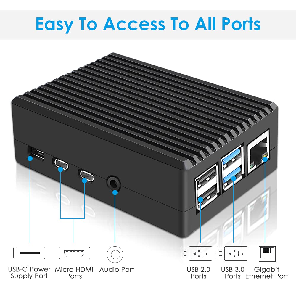 owootecc Aluminium Raspberry Pi 4 Case with Cooling Column, Fanless Metal Heatsink Shell for Raspberry Pi 4 Model B (Black) — view 4