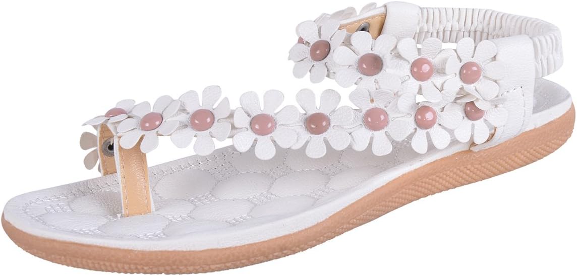 Hee grandWomen Simple Flower Round Head Thong Sandals Beach Sandals UK 5 White