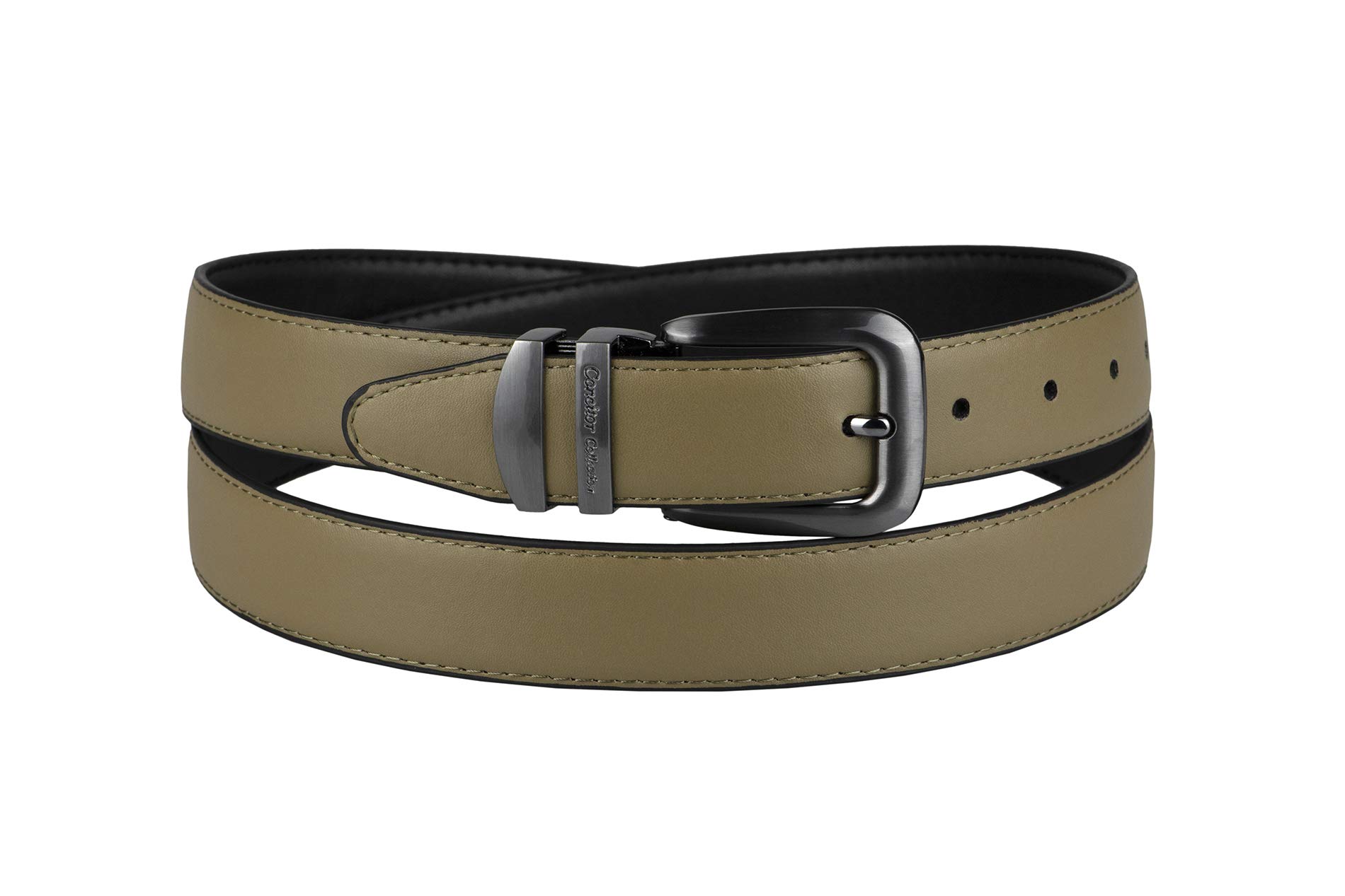 Concitor Reversible Belt TAUPE Brown & Black Bonded Leather Pewter-Tone Bckle 34