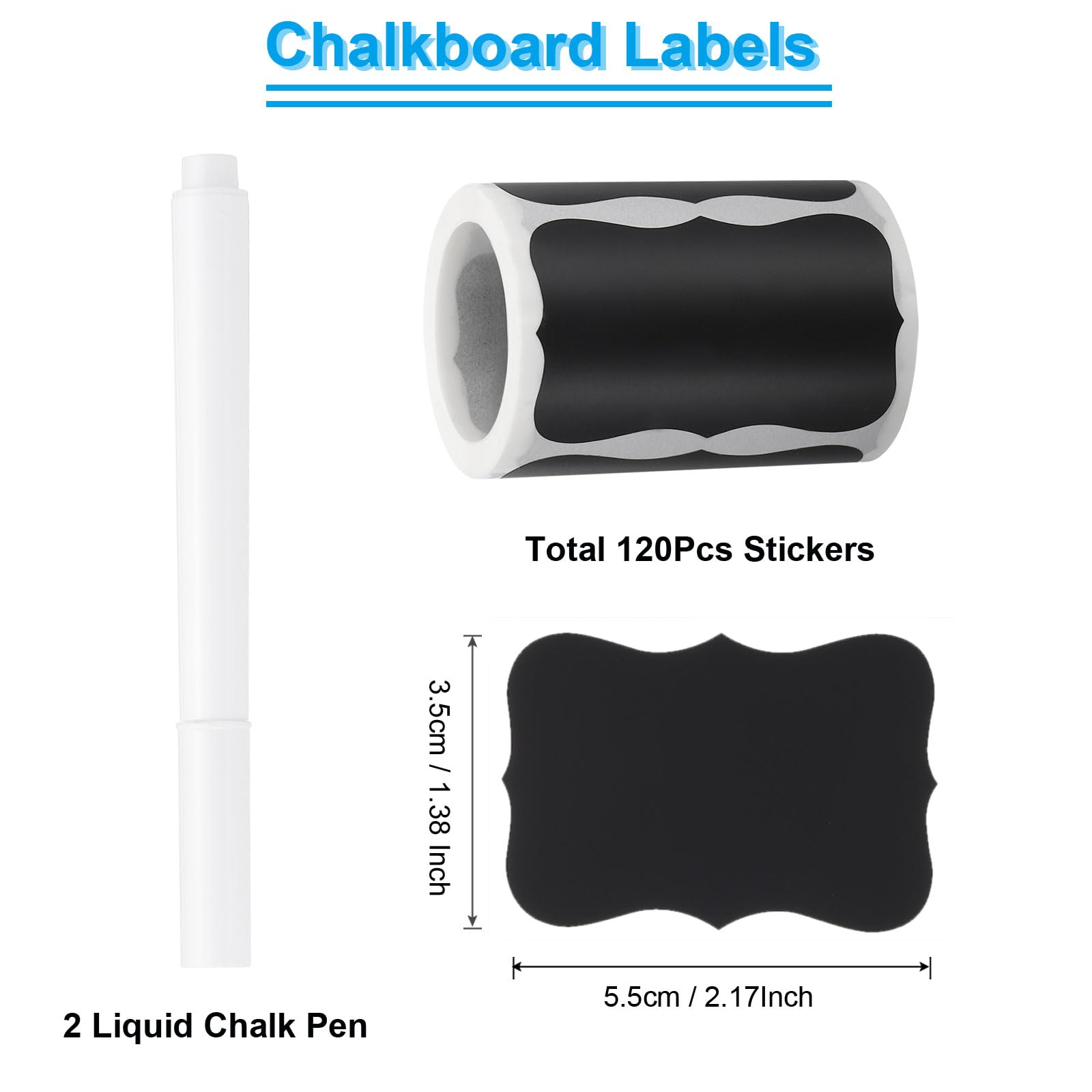 PATIKIL Chalkboard Labels, 120 Pcs Erasable Reusable Blackboard Stickers with 2 Liquid Chalk Pen - Image 2
