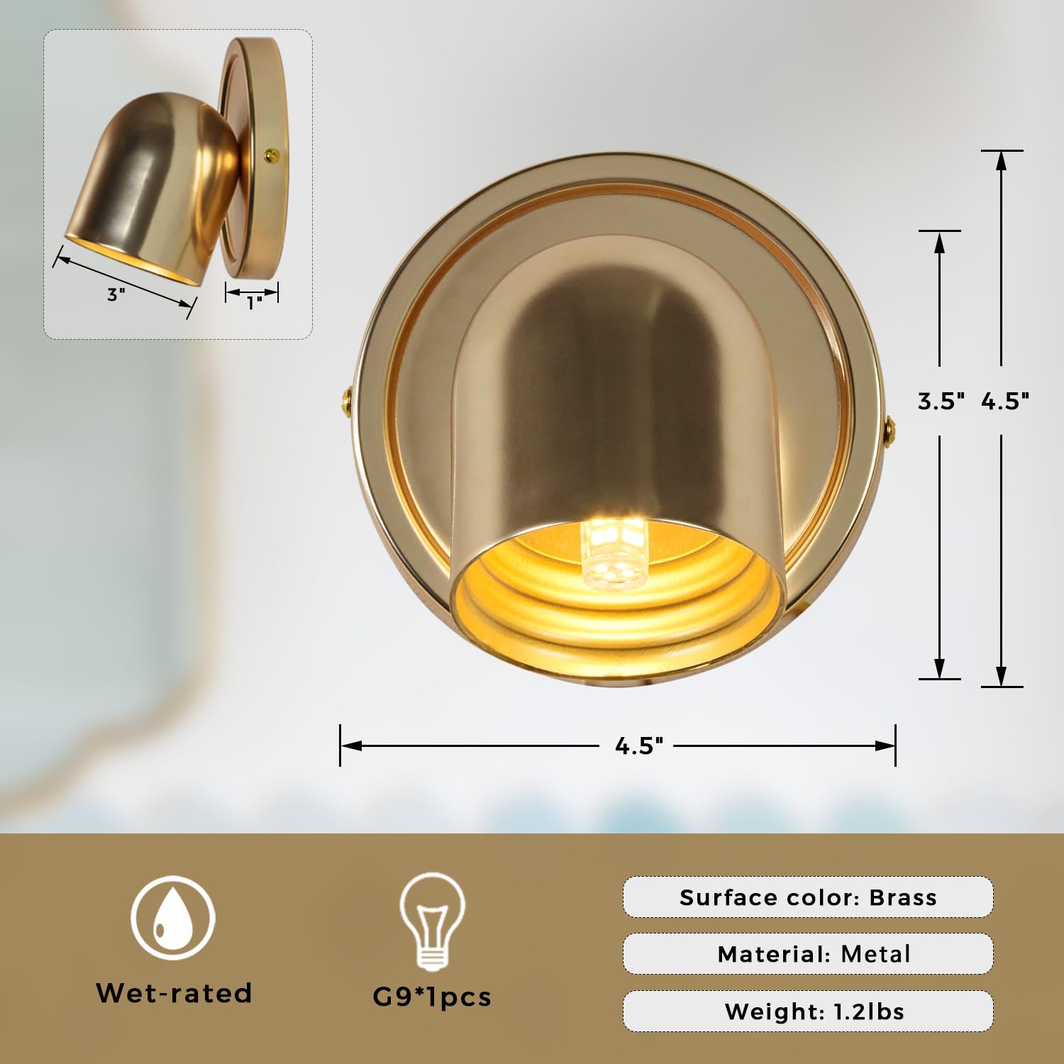 lampy ścienne do sypialni mosiężna mała kopuła LED szwedzki design łazienka salon światło do kuchni wejście przechowywanie pokój 11,4 cm x 11,4 cm x 11,4 cm