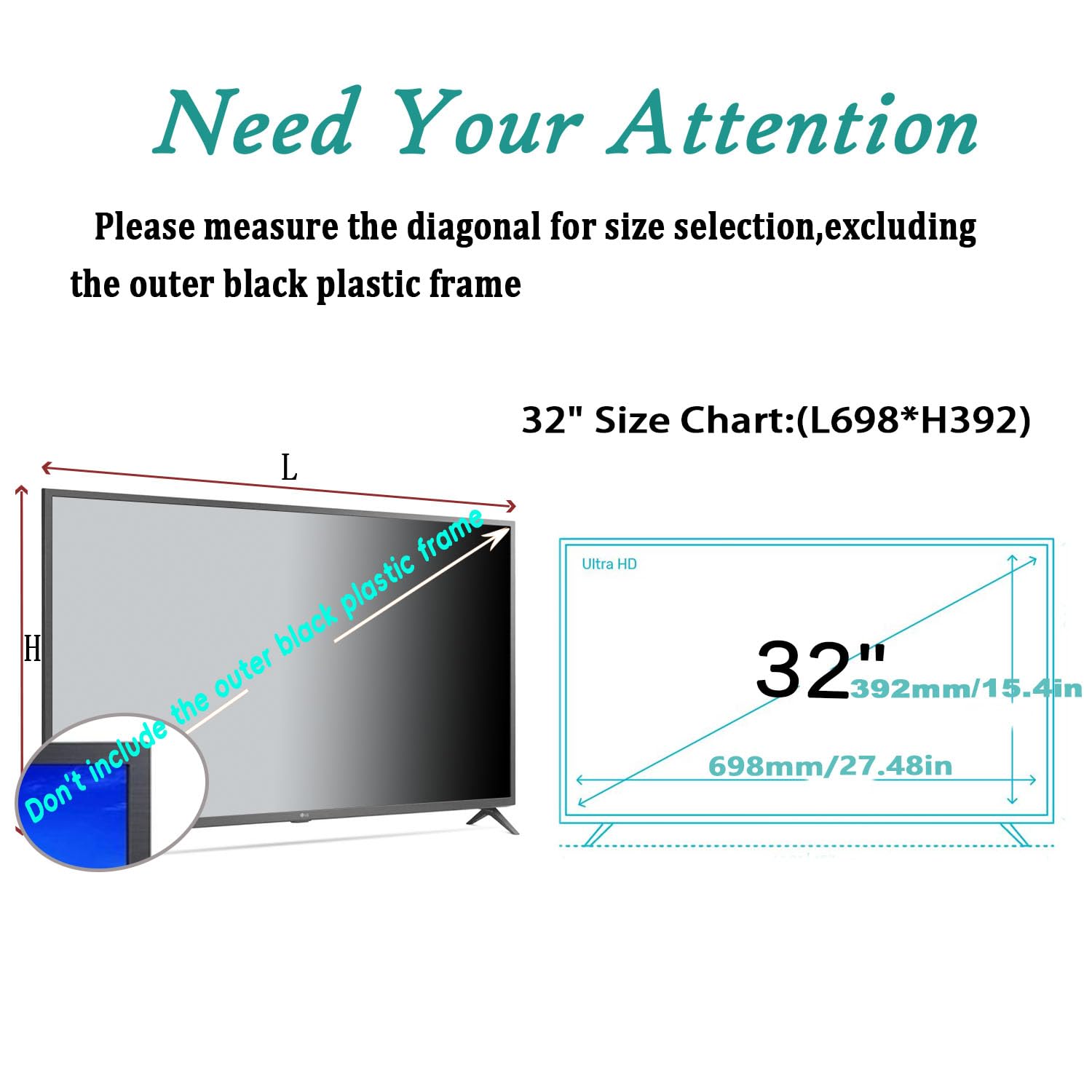 Película De Pantalla Antirreflejos De 32 Pulgadas Removible, Sin Burbujas De Aire, Protector De Pantalla De Tv Con Filtro De Luz Azul, Cubierta Para Monitor De Escritorio Para Protección,32in698*392mm