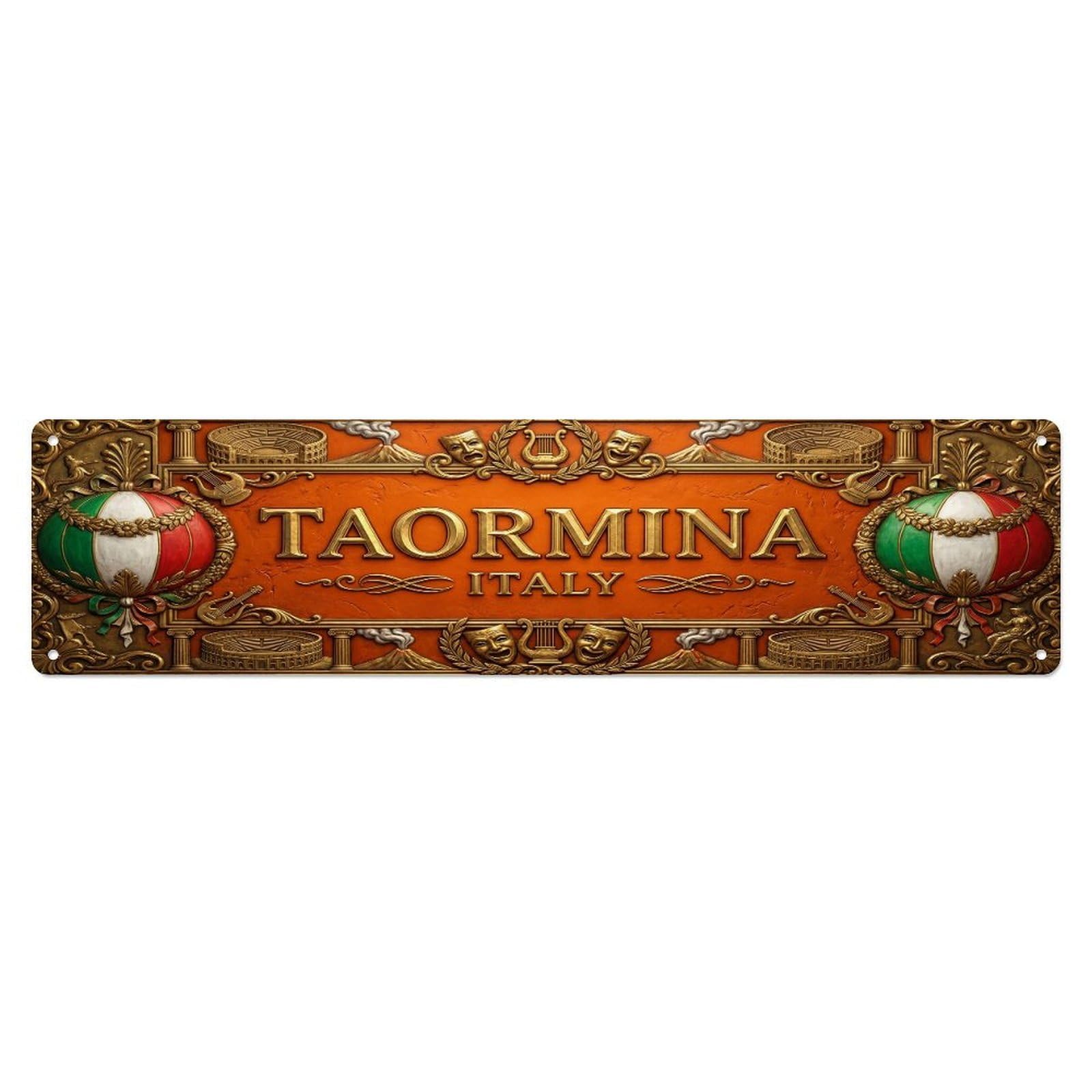 Vintage Taormina Italy Flag Pattern Metal Tin Sign