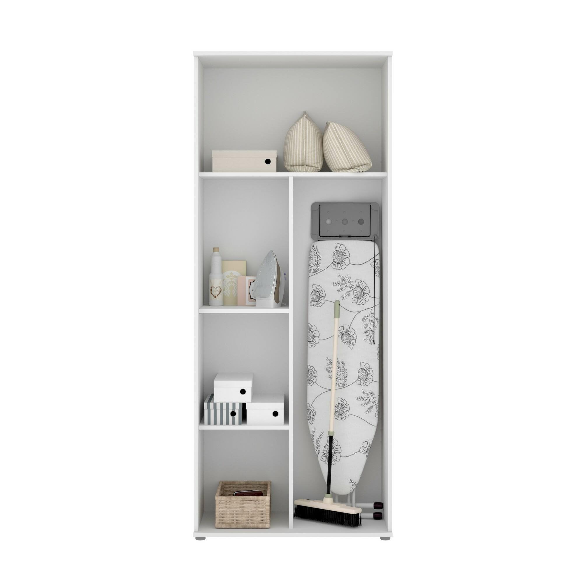 Dmora - Armadio multiuso 2 ante Forcola, Mobile multifunzione porta scope, Guardaroba porta scarpe, 78x35h190 cm, Bianco