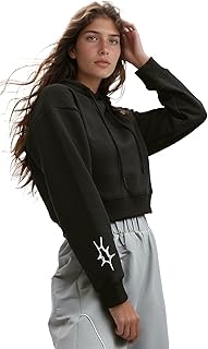 Ravin womens Cropped Hoodie Long Sleeves With Printed Pattern Women Sweat Shirt