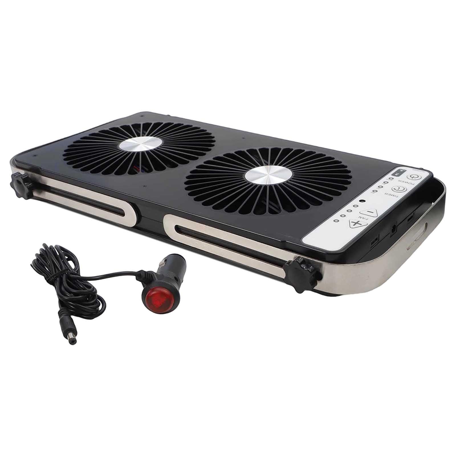 RichVibe Ventola a doppia fila per finestra da tetto per camper, 12 V, sistema di raffreddamento portatile, 4 impostazioni di velocità, lunghezza espandibile 37,5-58,9 cm, per rimorchio e camper, nero