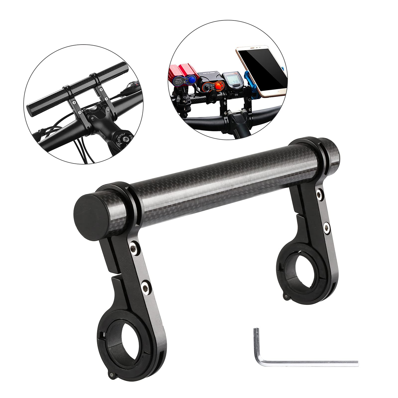 Yizhet 20cm Przedłużenie kierownicy rowerowej, przedłużka do roweru, rozszerzenie przedłużenie o średnicy 25,4mm, 31,8mm, latarki, smartfonów, urządzeń GPS,Włókno węglowe