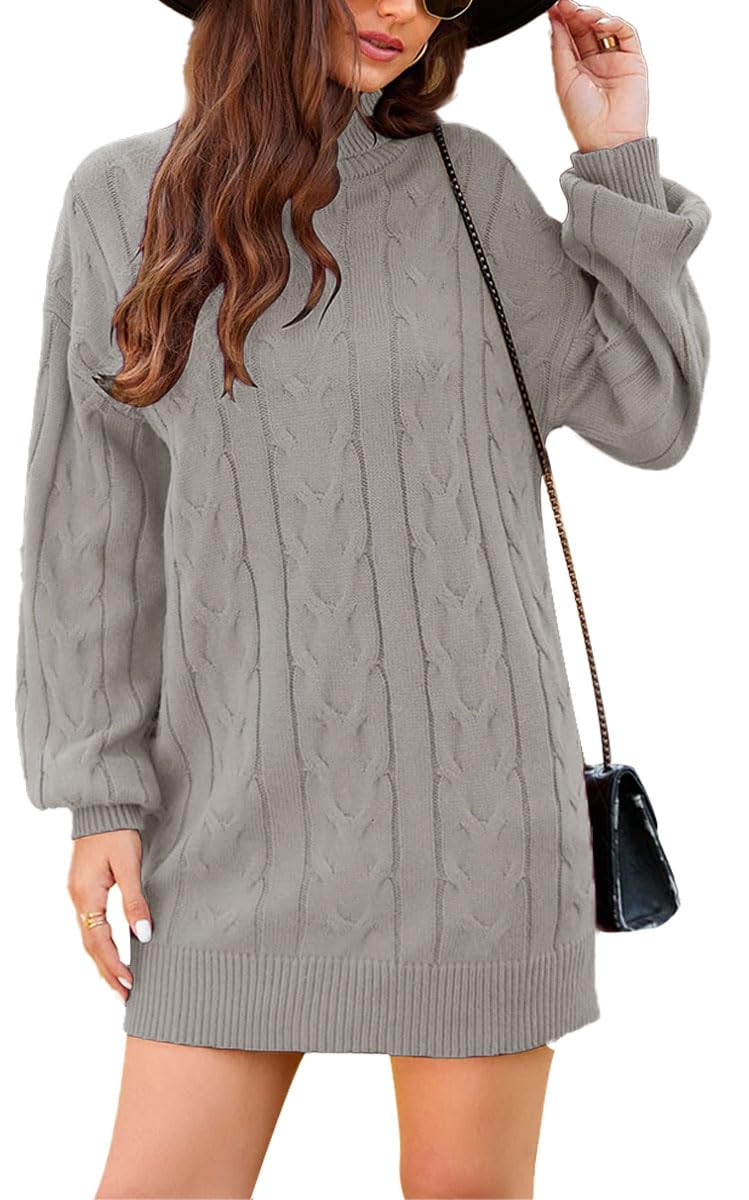 JFAN Vestito Invernale Donna Elegante Collo Alto Abito Lavorato a Maglia Vestiti Maglioni Girocollo Casual Trapezio Abito