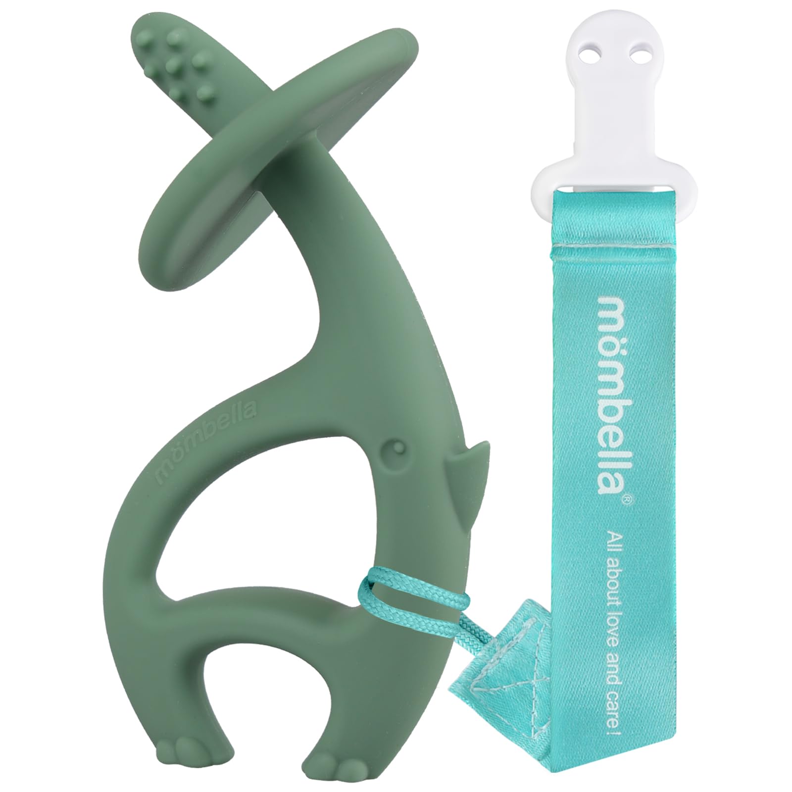 MombellaDancing Elephant Teether with Strap for 3-12 Months, Baby Teething Toys 6 to 12 Months Old with Clip, Freezable Silicone Infant Chew Toys, Easy Hold Great Gifts for Newborn, Light Green