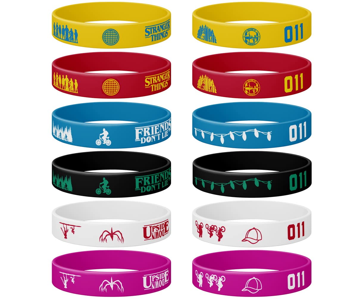 Stranger Things Birthday Party Favor, (12-Pack) Stranger Things Themed Party Silicone Bracelet, Silicone Bracelets Ideal for ST Birthday Party Supplies and Favors, Gift for Boy Girl Teen