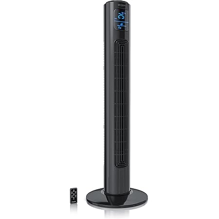 Brandson - Turmventilator mit Fernbedienung 96 cm - Preisträger 2025 - mobiler Lüfter leise - Standventilator mit Oszilation - 3 Geschwindigkeiten 3 Lüftungs-Modi Timer - Ventilator mit GS - Cool Grey