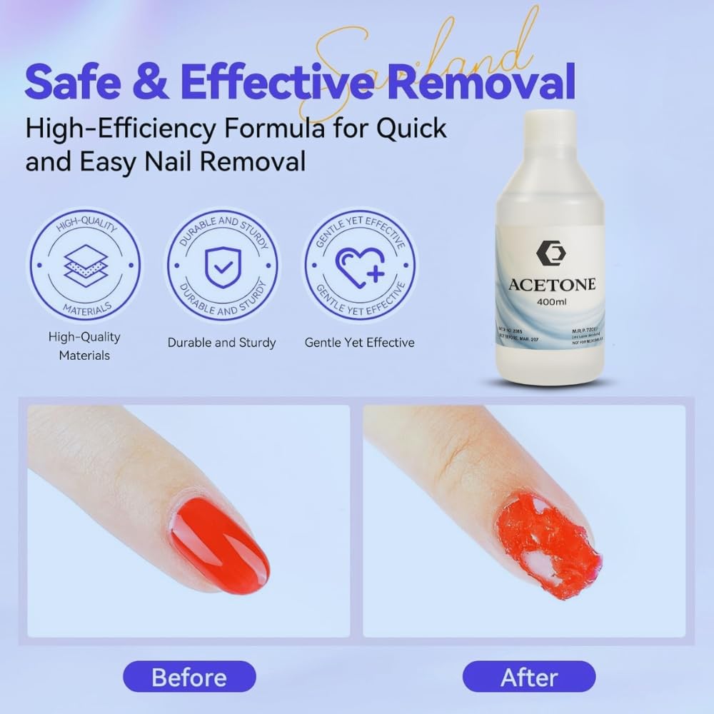 Acetone Nail Polish Remover - 400ml | Professional Grade Formula | Fast Drying | Nourishing | Versatile Use | Easy to Use | No Residue | With Pump Bottle | (AB) - Image 3 thumbnail