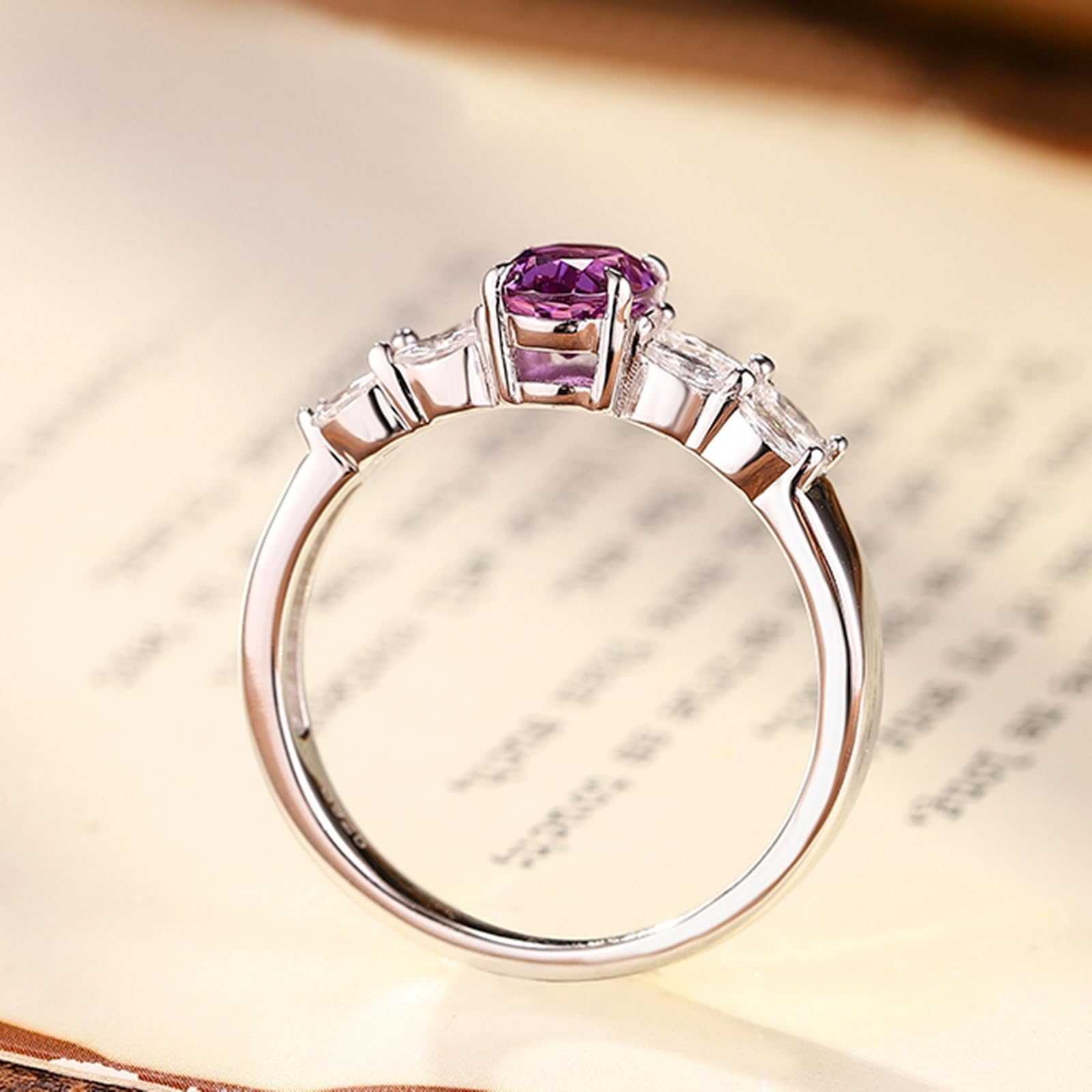 Anillo para mujer con zafiro creado de oro blanco de 1 ct, anillos de boda de oro auténtico, elegantes anillos de banda para mujeres