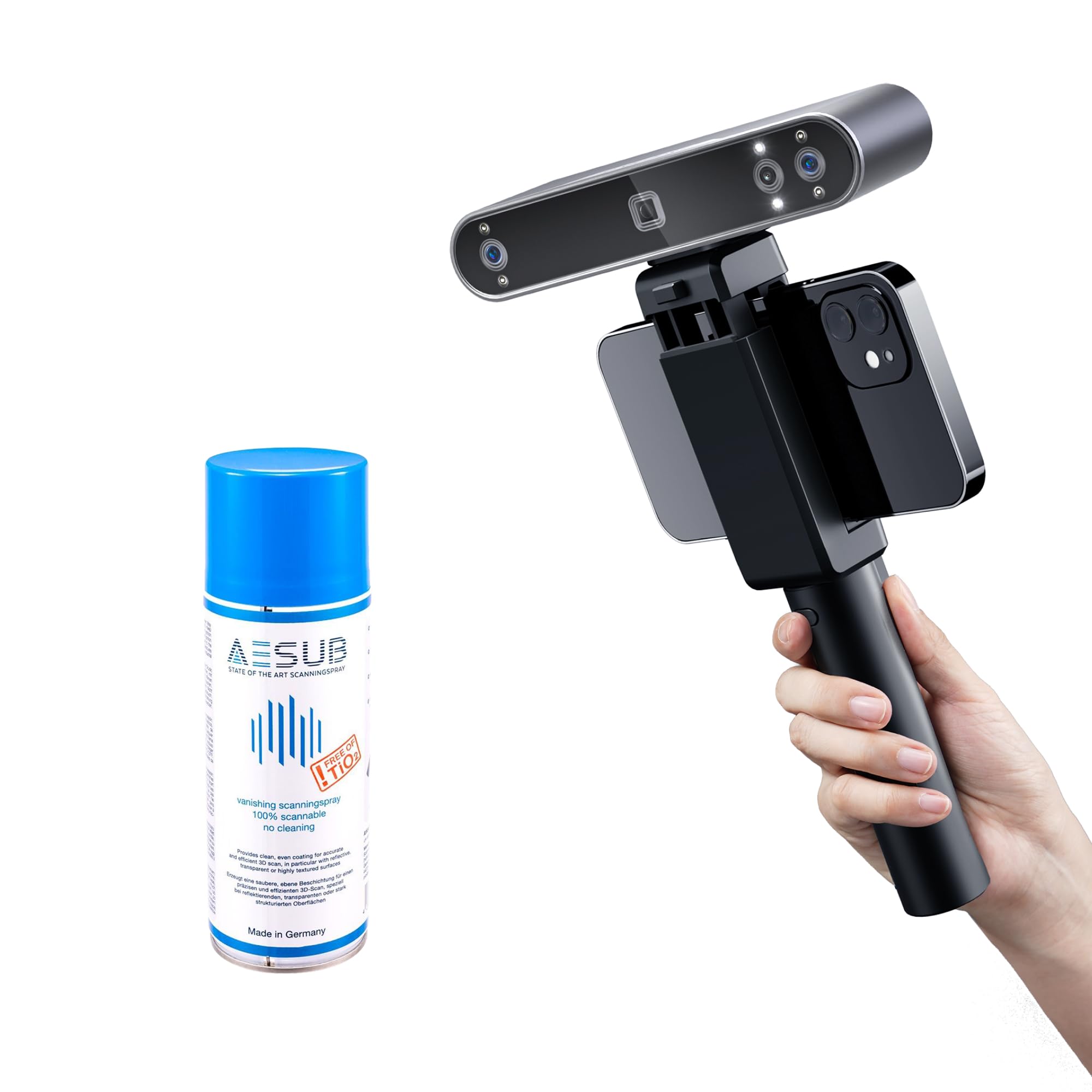 Revopoint POP 3 Plus 3D-Scanner für 3D-Druck Erweitert & 3D Scanning Spray, Handscanner mit 0,04mm hoher Präzision, Vollfarbscan für mittlere Objekte