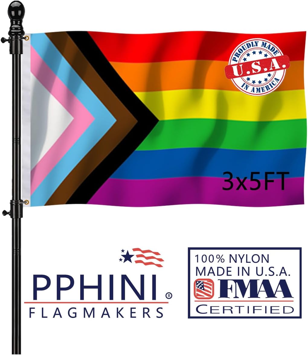 Progress Pride Rainbow Flag 3x5 Double Sided- Heavy Duty Nylon LGBTQ Gay Pride Inclusive Rainbow Flags Banners Outdoor Fade Resistant