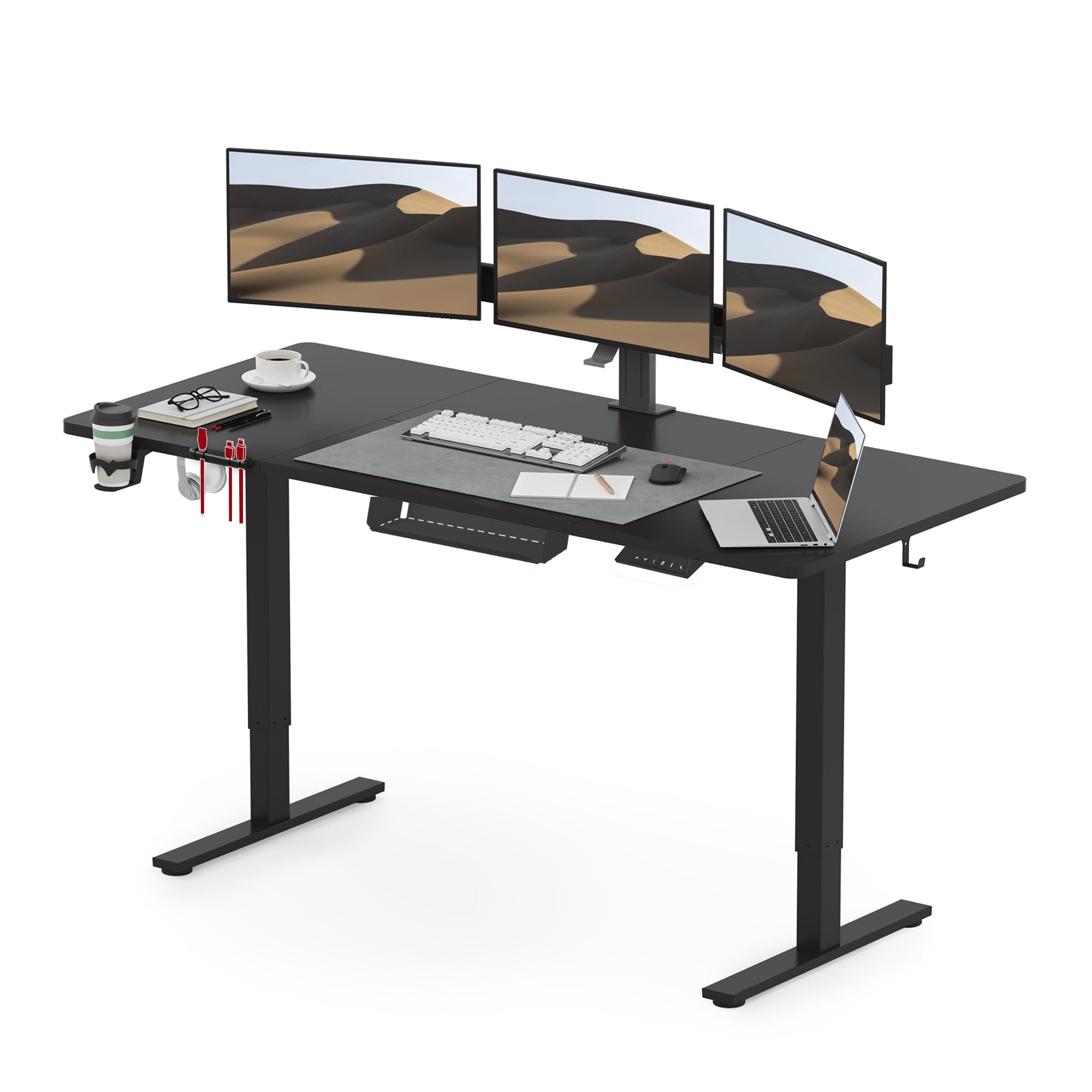SANODESK 180 * 80 Electric Standing Desk Height Adjustable Standing Desk with Cable Management Tray Sit Stand Desk with Cupholder and Hooks Adjustable Desk Stand Up Desk for Home Office