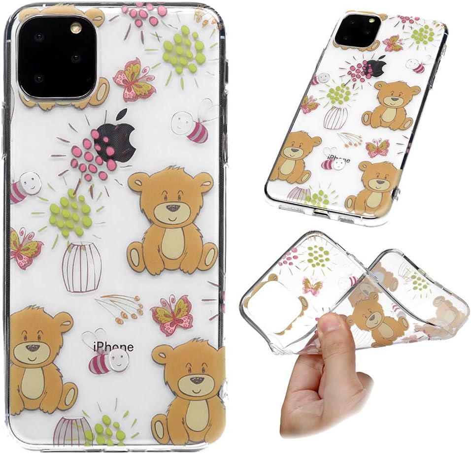 Mixpring Compatible with iPhone 11 Pro Max(6.5 inch) Case, Cute Love Heart Animal Unicorn Pattern Silicone Soft Flexible TPU Bumper Back Protective Clear Case for iPhone 11 Pro Max-Bear