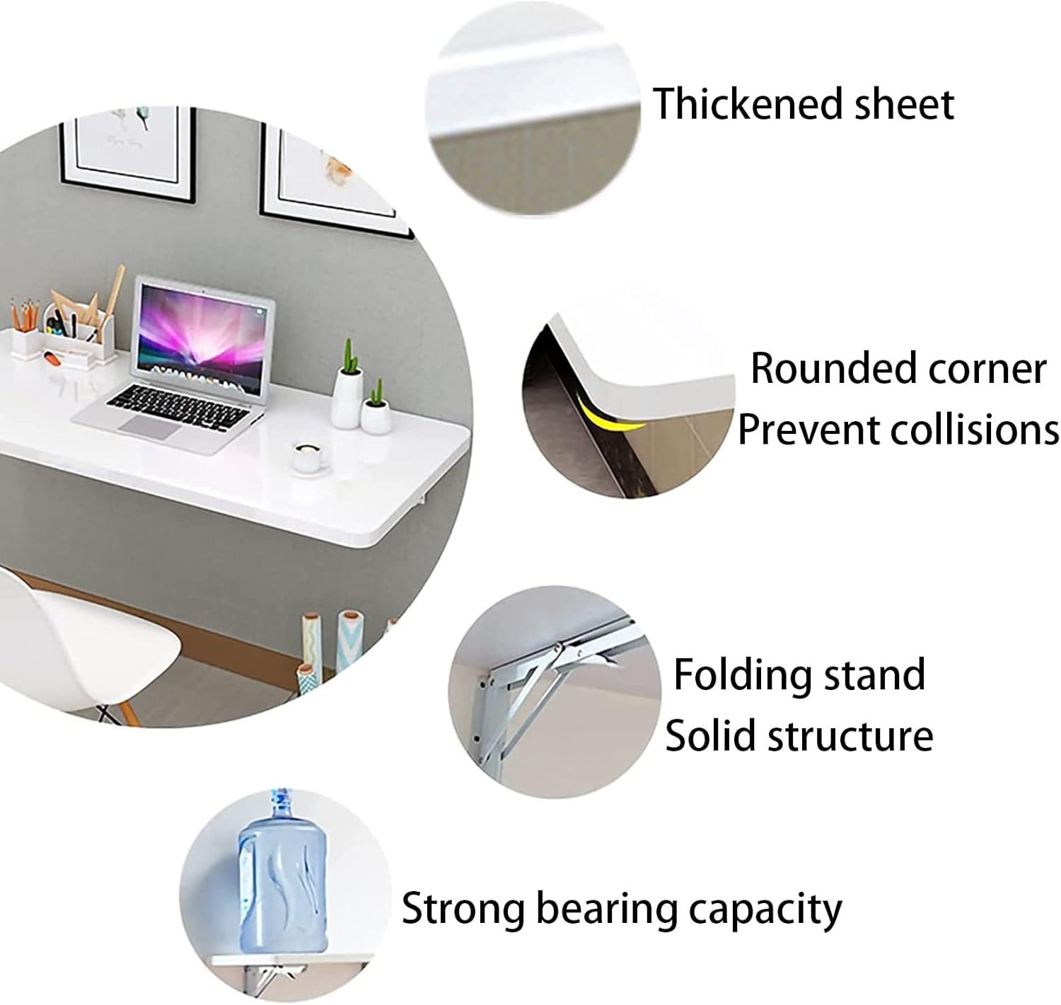 Space-Saving Drop Leaf Table, Wall-Mounted Folding Desk, Solid Wood Floating Workbench, 70KG Load Capacity, Ideal for Small Spaces, Modern Design (Color: Black)