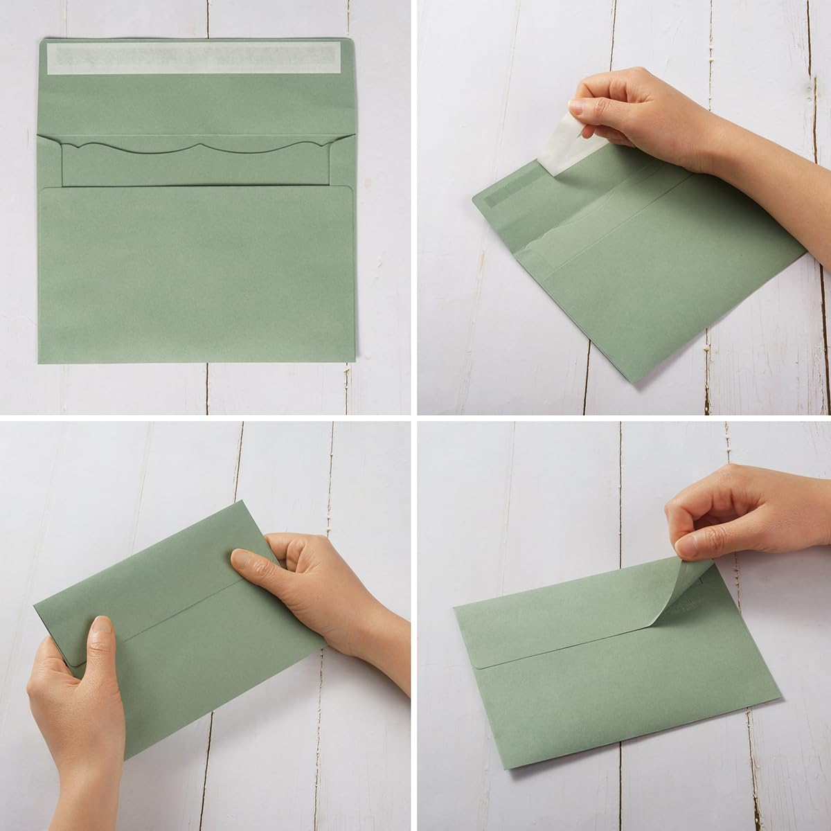Lot de 100 enveloppes A7 avec cartes vierges colorées autocollantes 12,7 x 17,8 cm (vert sauge, A7)