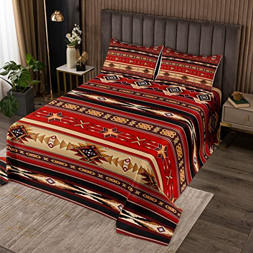 Aztec Quilted Ethnic Tribal Arrow Bedspread,Vintage Southwestern Native Bohemian Coverlet Set Queen,Western Star Quilt Set Exotic Geometric Diamond Stripes Room Decor,Red and Black