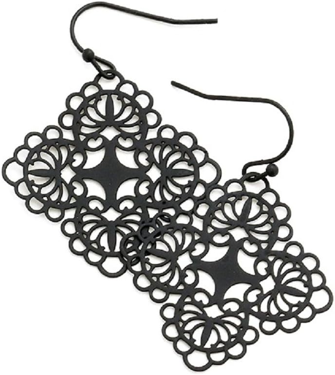 Uniklook Women's Chic Metal Lace Filigree Bohemian Boho Hook Earrings Fashion Jewelry (Black)