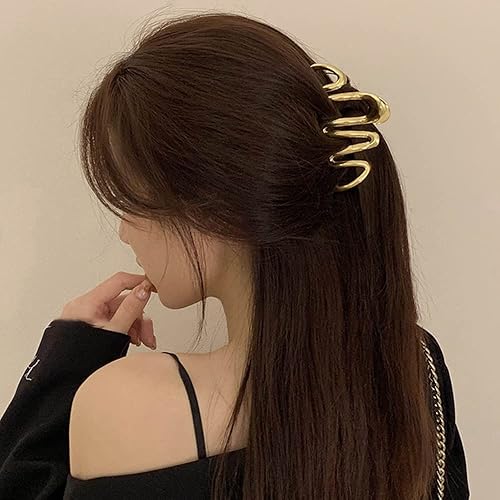 Miniatura 4 de Pinzas de garra irregulares doradas elegantes accesorios de metal para el cabello con exquisitos diseños de ondas, estilo francés grande para