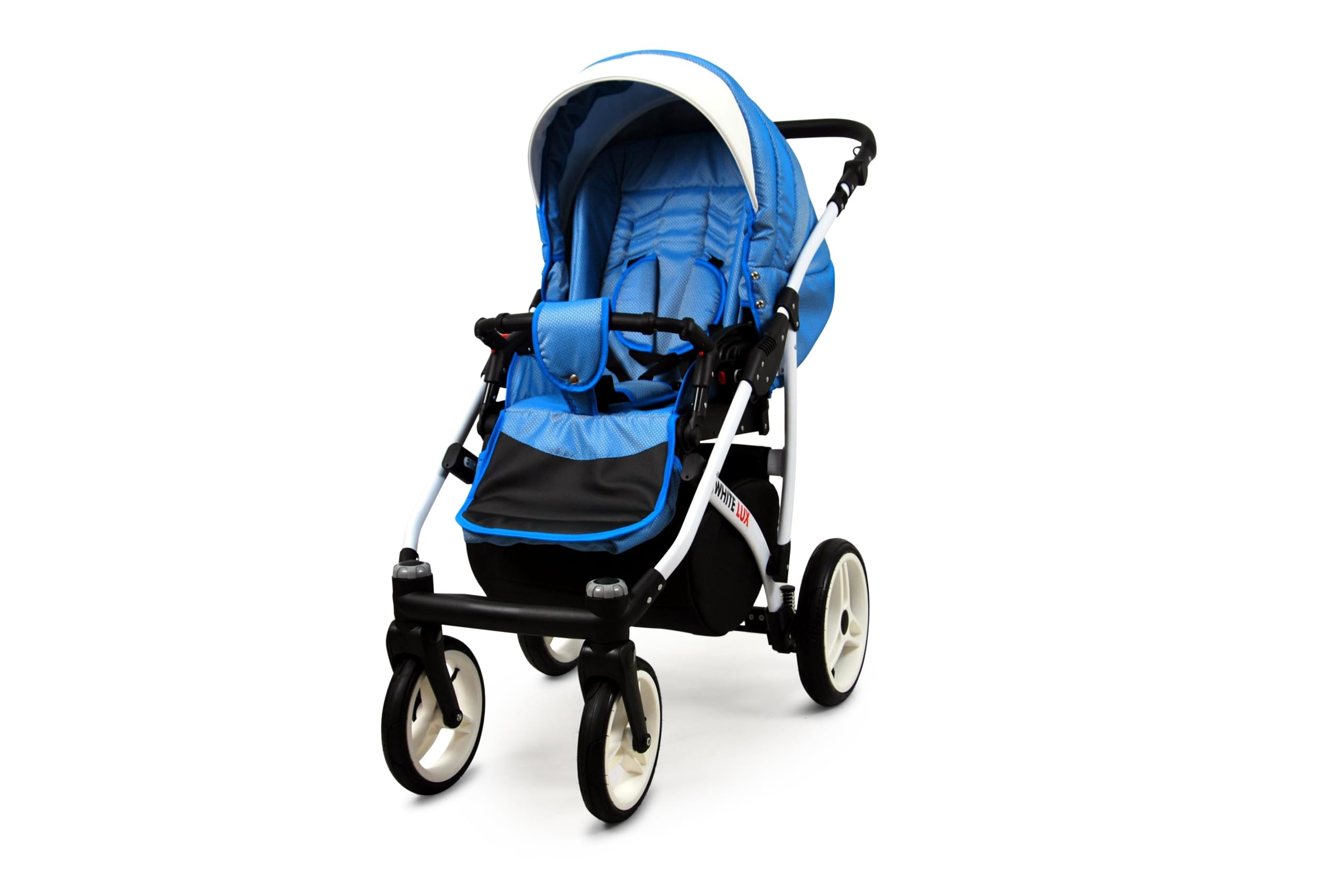 BabyLux® Kinderwagen Set 3 in 1 - White Lux - incl. Babywanne, Buggy Sportsitz, Auto-Babyschale - Autositz - Kinderwagenset - Kombikinderwagen mit Wickeltasche, Regenschutz usw.