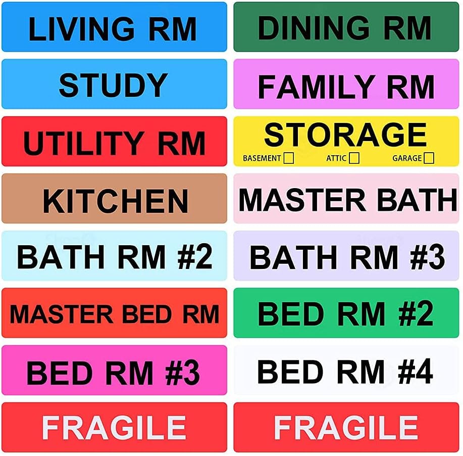 Shop4Mailers Home Moving Color Coded Labels Stickers - 800 Count - 16 Rolls - 50 Labels Per Roll (1 Set)