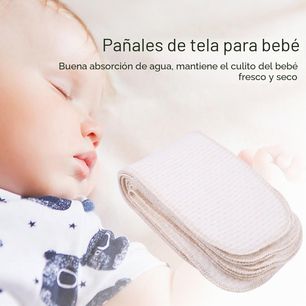 Pañales Reutilizables de Algodón 10 Piezas Transpirables Insertos de 3 Capas para Bebés y Recién Nacidos