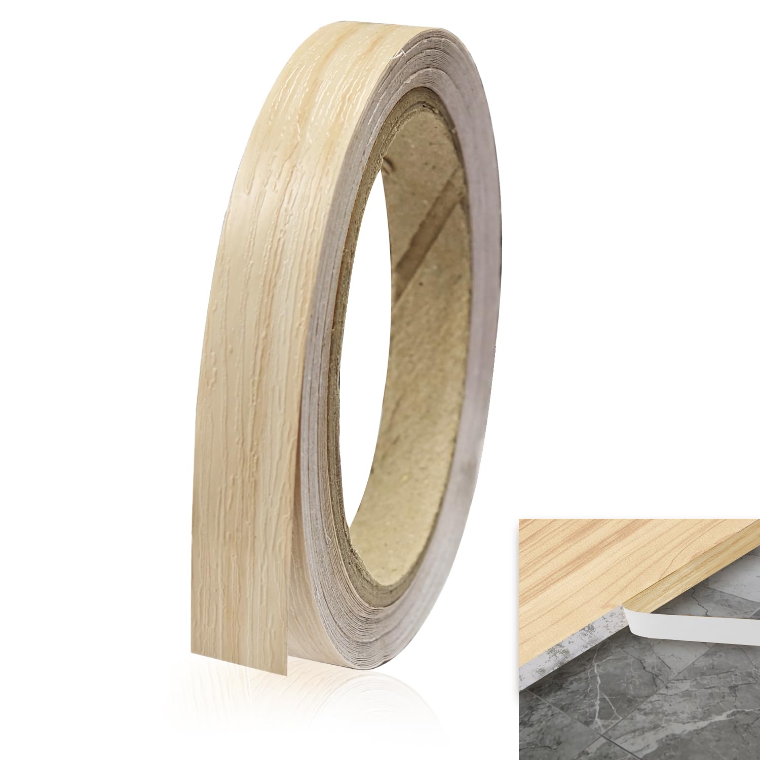 Self-Adhesive Wood Effect Tape 10m x 2cm (0.79in) PVC Worktop Edging Strip for Wood Trim, Kitchen Worktop Edging & Furniture Edge Repair, Smooth Surface Stick-On Strip (Light Oak)
