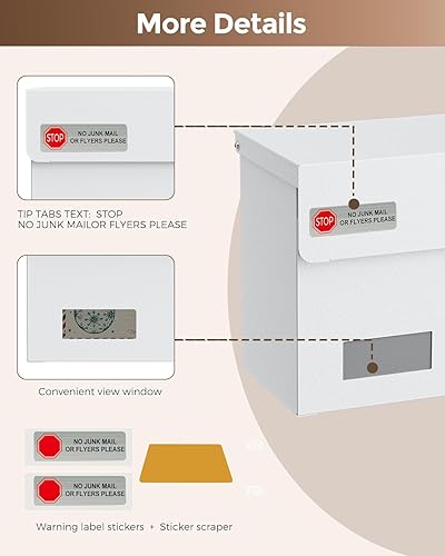 Miniatura 43 de LAND·VOI Buzón de pared con un kit de bandera y tres juegos de calcomanías de números de buzón de 0 a 9, buzones para exterior, buzón de metal Negro