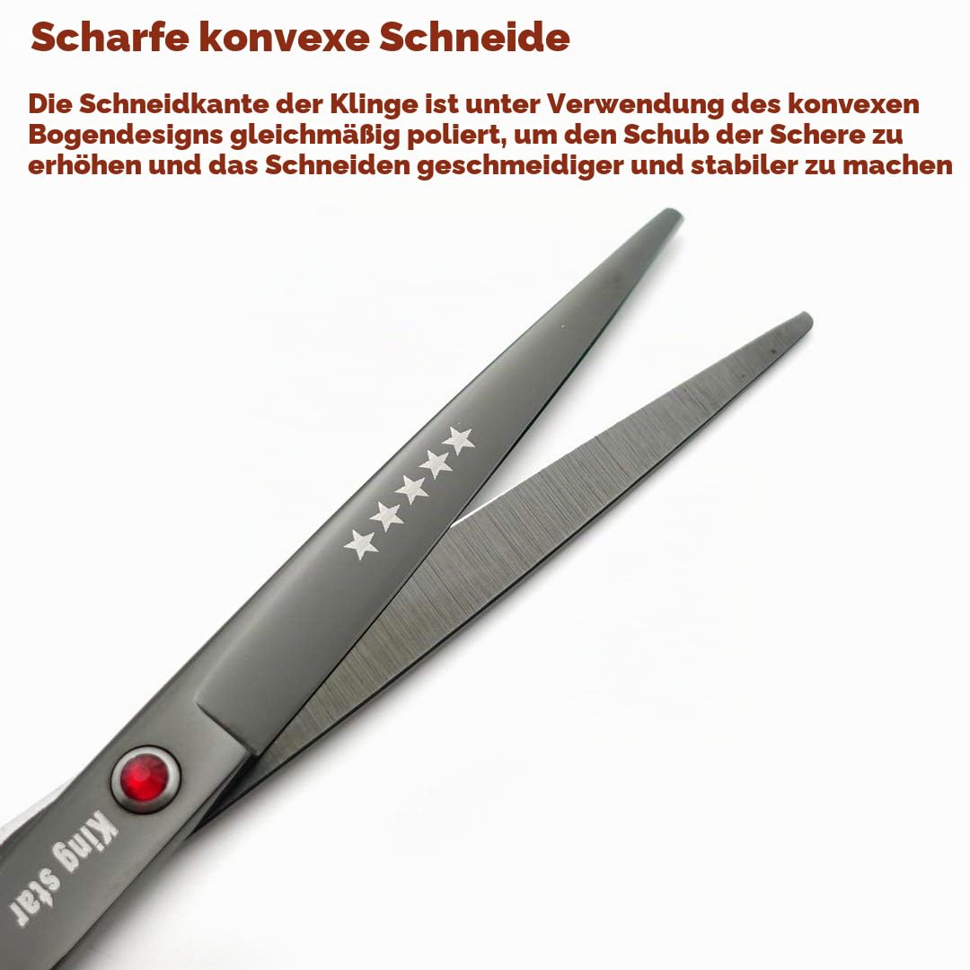 Professionelles Fellscheren-Set aus Titan, 17,8 cm, gerade, dünner werdend, gebogen, 4-teiliges Set für Hundepflege, Hellschwarz mit Kamm
